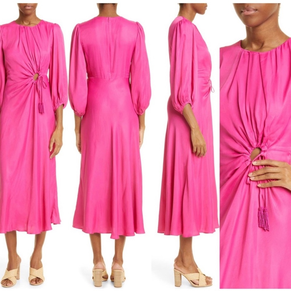 Farm Rio pink piping cut out balloon sleeve dress size Medium NWT